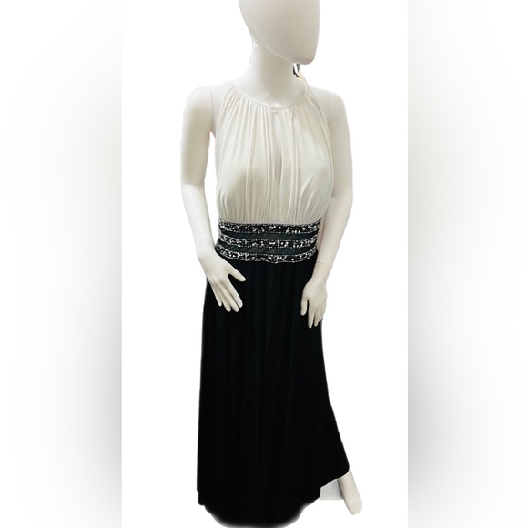 R & M Richards Dresses & Skirts - EUC Black and White Halter Maxi Dress with Bead & Rhinestone Embellishments 16W